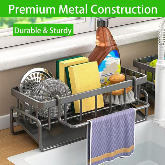 Kitchen Sink Sponge Draining Rack, Self-Draining Kitchen Sink Organizer, Sink Rack, Can Hold Dish Brushes, Rags, Soap, Scrubbing a Ccessories, Baskets and Containers for Kitchen Storage,