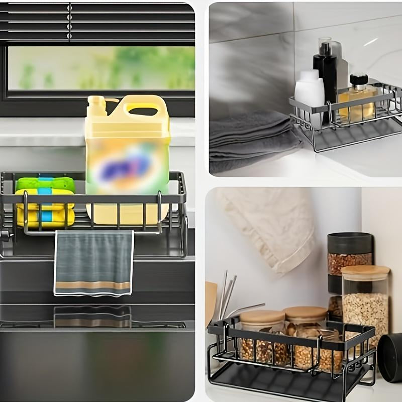 Kitchen Sink Sponge Draining Rack, Self-Draining Kitchen Sink Organizer, Sink Rack, Can Hold Dish Brushes, Rags, Soap, Scrubbing a Ccessories, Baskets and Containers for Kitchen Storage,