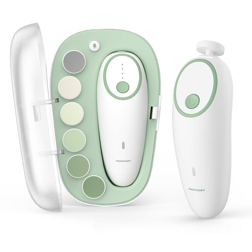 Baby Nail File Electric, Gentle Baby Nail Trimmer Electric, Baby Nail Clipper with Night Light, 7 Grinding Head Replacement Pads, Green