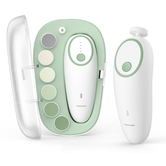 Baby Nail File Electric, Gentle Baby Nail Trimmer Electric, Baby Nail Clipper with Night Light, 7 Grinding Head Replacement Pads, Green