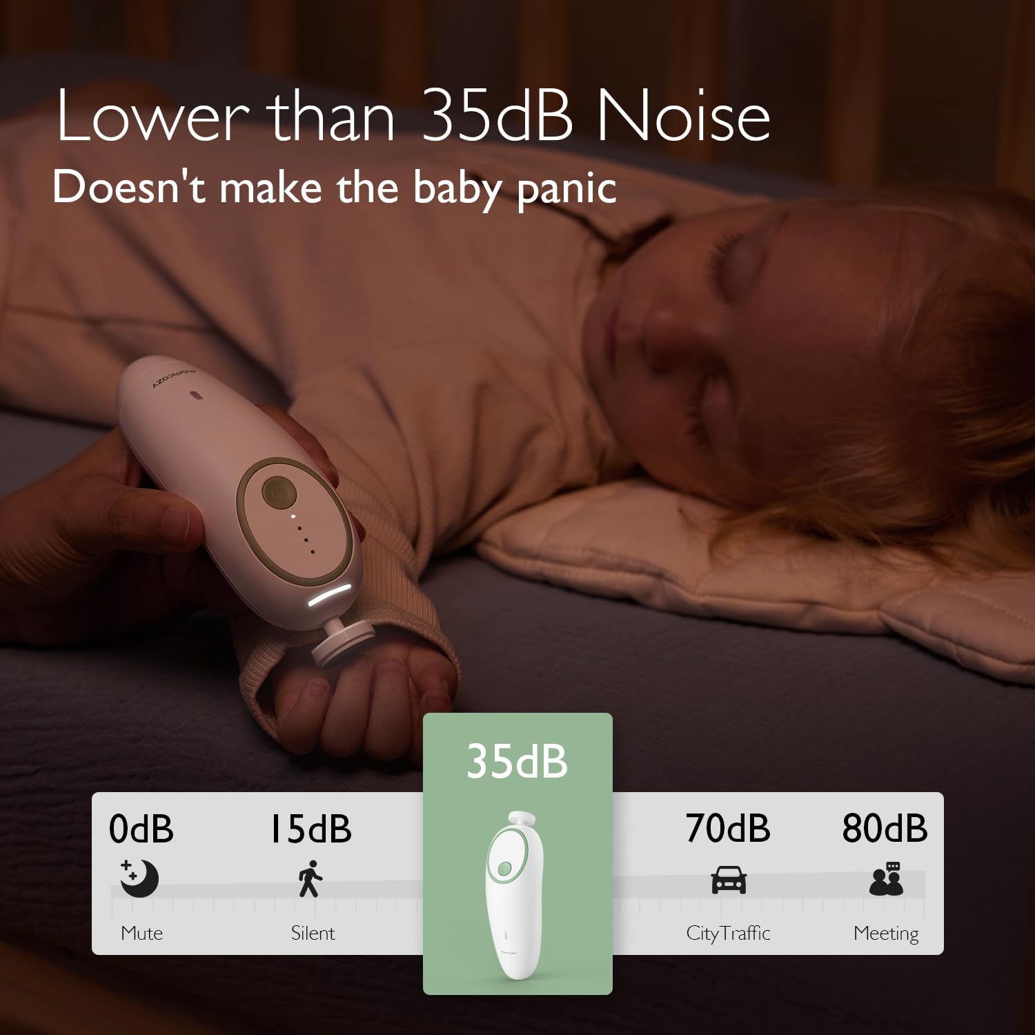Baby Nail File Electric, Gentle Baby Nail Trimmer Electric, Baby Nail Clipper with Night Light, 7 Grinding Head Replacement Pads, Green