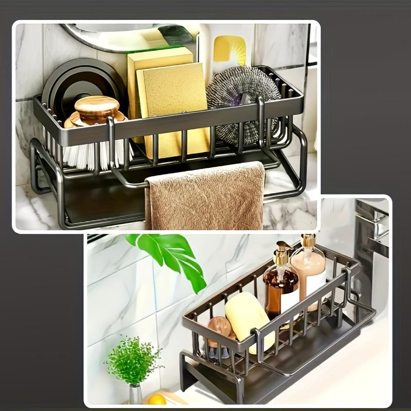 Kitchen Sink Sponge Draining Rack, Self-Draining Kitchen Sink Organizer, Sink Rack, Can Hold Dish Brushes, Rags, Soap, Scrubbing a Ccessories, Baskets and Containers for Kitchen Storage,