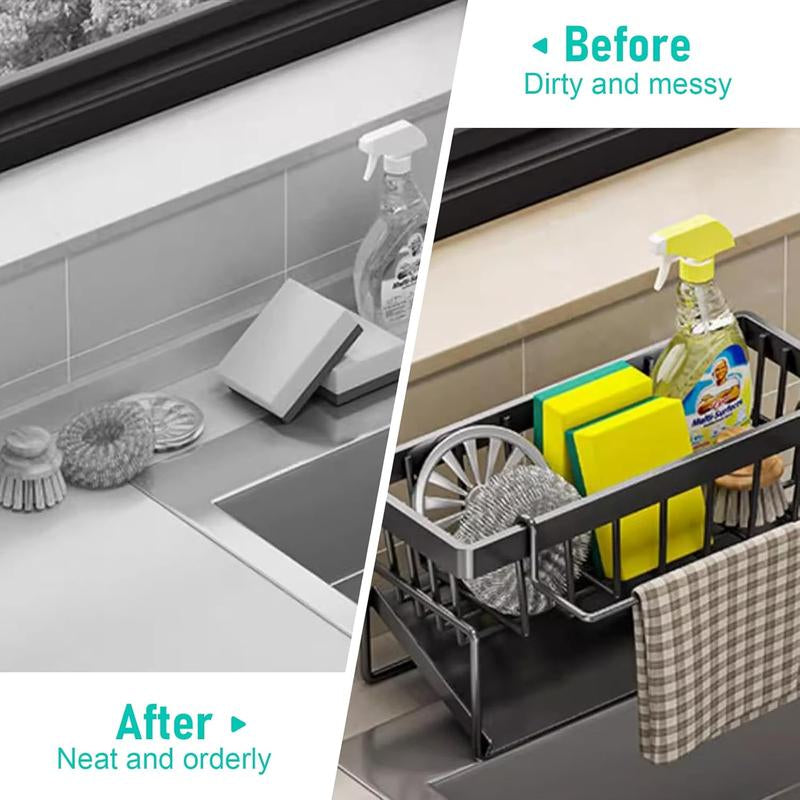 Kitchen Sink Sponge Draining Rack, Self-Draining Kitchen Sink Organizer, Sink Rack, Can Hold Dish Brushes, Rags, Soap, Scrubbing a Ccessories, Baskets and Containers for Kitchen Storage,