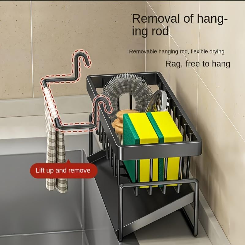 Kitchen Sink Sponge Draining Rack, Self-Draining Kitchen Sink Organizer, Sink Rack, Can Hold Dish Brushes, Rags, Soap, Scrubbing a Ccessories, Baskets and Containers for Kitchen Storage,