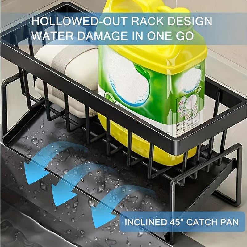 Kitchen Sink Sponge Draining Rack, Self-Draining Kitchen Sink Organizer, Sink Rack, Can Hold Dish Brushes, Rags, Soap, Scrubbing a Ccessories, Baskets and Containers for Kitchen Storage,
